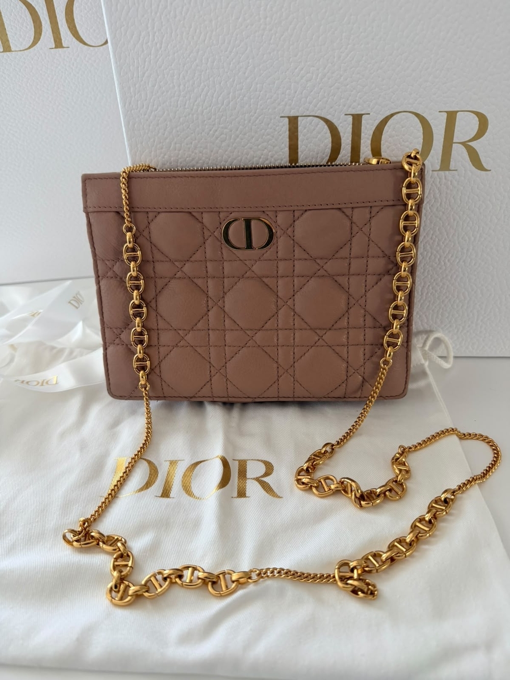 Dior Blush Color Quilted Leather Chain Shoulder Bag